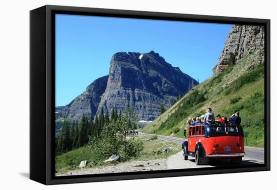 Glacier National Park, Montana - Going-to-the-Sun Road and Red Bus-Lantern Press-Framed Stretched Canvas