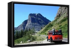 Glacier National Park, Montana - Going-to-the-Sun Road and Red Bus-Lantern Press-Framed Stretched Canvas