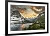 Glacier National Park, Montana - Hidden Lake and Bearhat Mountain - Badge-Lantern Press-Framed Premium Giclee Print