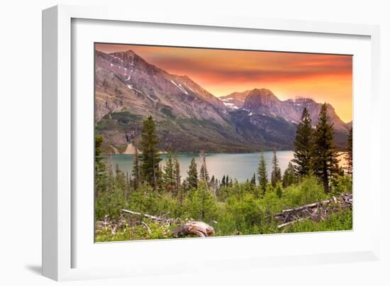 Glacier National Park, Montana - Lake and Peaks at Sunset-Lantern Press-Framed Art Print