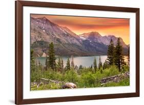 Glacier National Park, Montana - Lake and Peaks at Sunset-Lantern Press-Framed Premium Giclee Print