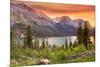 Glacier National Park, Montana - Lake and Peaks at Sunset-Lantern Press-Mounted Premium Giclee Print