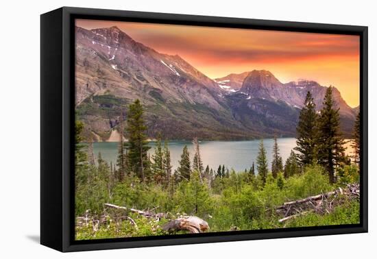 Glacier National Park, Montana - Lake and Peaks at Sunset-Lantern Press-Framed Stretched Canvas