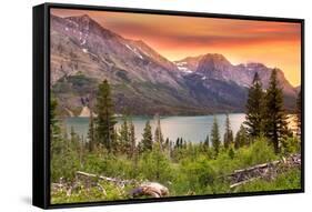 Glacier National Park, Montana - Lake and Peaks at Sunset-Lantern Press-Framed Stretched Canvas