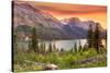 Glacier National Park, Montana - Lake and Peaks at Sunset-Lantern Press-Stretched Canvas