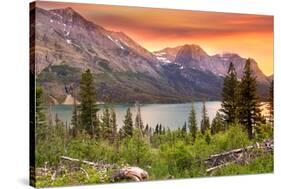 Glacier National Park, Montana - Lake and Peaks at Sunset-Lantern Press-Stretched Canvas