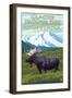 Glacier National Park, Montana - Moose and Mountain-Lantern Press-Framed Art Print