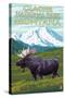 Glacier National Park, Montana - Moose and Mountain-Lantern Press-Stretched Canvas