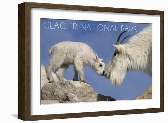 Glacier National Park, Montana - Mountain Goat and Kid-Lantern Press-Framed Art Print