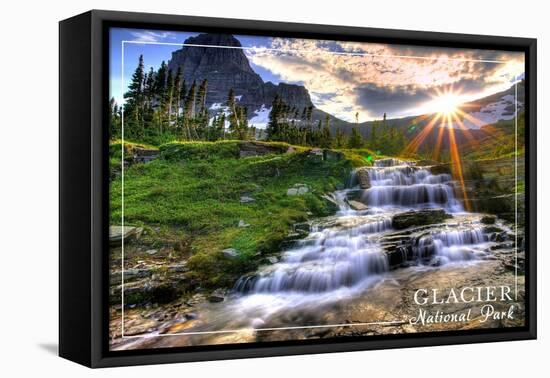 Glacier National Park, Montana - Mt. Reynolds and Sun Rays-Lantern Press-Framed Stretched Canvas