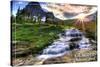 Glacier National Park, Montana - Mt. Reynolds and Sun Rays-Lantern Press-Stretched Canvas