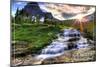 Glacier National Park, Montana - Mt. Reynolds and Sun Rays-Lantern Press-Mounted Art Print