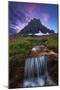 Glacier National Park, Montana - Mt. Reynolds and Waterfall-Lantern Press-Mounted Art Print