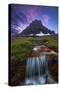 Glacier National Park, Montana - Mt. Reynolds and Waterfall-Lantern Press-Stretched Canvas