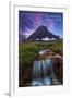 Glacier National Park, Montana - Mt. Reynolds and Waterfall-Lantern Press-Framed Art Print