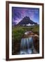 Glacier National Park, Montana - Mt. Reynolds and Waterfall-Lantern Press-Framed Art Print