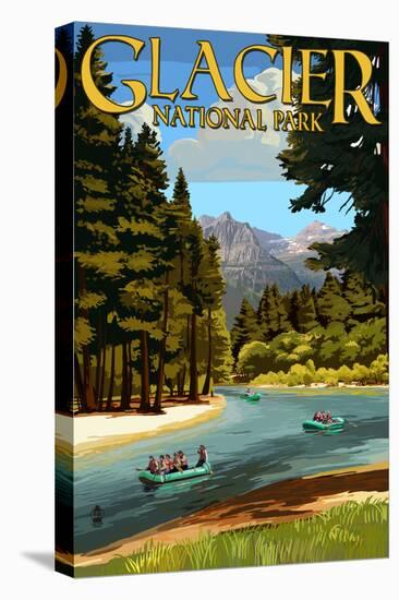 Glacier National Park, Montana - River Rafting-Lantern Press-Stretched Canvas
