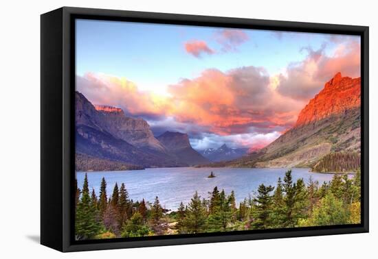 Glacier National Park, Montana - St. Mary Lake and Sunset-Lantern Press-Framed Stretched Canvas