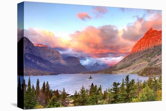 Glacier National Park, Montana - St. Mary Lake and Sunset-Lantern Press-Stretched Canvas