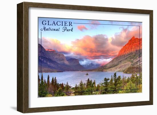 Glacier National Park, Montana - St. Mary Lake and Sunset-Lantern Press-Framed Art Print