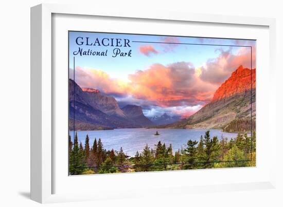 Glacier National Park, Montana - St. Mary Lake and Sunset-Lantern Press-Framed Art Print