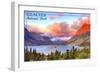 Glacier National Park, Montana - St. Mary Lake and Sunset-Lantern Press-Framed Art Print