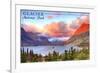 Glacier National Park, Montana - St. Mary Lake and Sunset-Lantern Press-Framed Premium Giclee Print