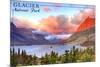 Glacier National Park, Montana - St. Mary Lake and Sunset-Lantern Press-Mounted Premium Giclee Print