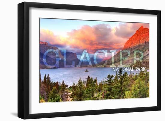 Glacier National Park, Montana - St. Mary Lake and Sunset-Lantern Press-Framed Art Print