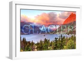 Glacier National Park, Montana - St. Mary Lake and Sunset-Lantern Press-Framed Art Print