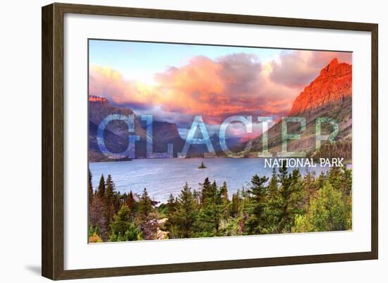 Glacier National Park, Montana - St. Mary Lake and Sunset-Lantern Press-Framed Art Print