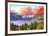 Glacier National Park, Montana - St. Mary Lake and Sunset-Lantern Press-Framed Art Print