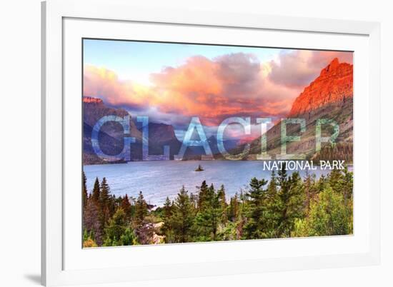 Glacier National Park, Montana - St. Mary Lake and Sunset-Lantern Press-Framed Premium Giclee Print