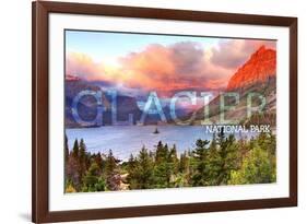 Glacier National Park, Montana - St. Mary Lake and Sunset-Lantern Press-Framed Premium Giclee Print