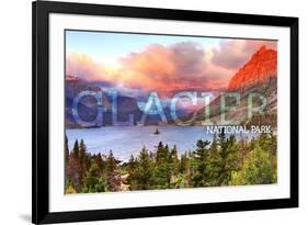 Glacier National Park, Montana - St. Mary Lake and Sunset-Lantern Press-Framed Premium Giclee Print