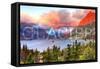 Glacier National Park, Montana - St. Mary Lake and Sunset-Lantern Press-Framed Stretched Canvas