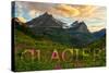 Glacier National Park, Montana - Sunset and Flowers (Horizonal Version)-Lantern Press-Stretched Canvas