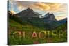 Glacier National Park, Montana - Sunset and Flowers (Horizonal Version)-Lantern Press-Stretched Canvas