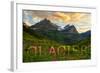 Glacier National Park, Montana - Sunset and Flowers (Horizonal Version)-Lantern Press-Framed Art Print