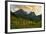 Glacier National Park, Montana - Sunset and Flowers (Horizonal Version)-Lantern Press-Framed Art Print