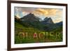 Glacier National Park, Montana - Sunset and Flowers (Horizonal Version)-Lantern Press-Framed Art Print