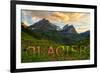 Glacier National Park, Montana - Sunset and Flowers (Horizonal Version)-Lantern Press-Framed Art Print