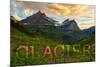 Glacier National Park, Montana - Sunset and Flowers (Horizonal Version)-Lantern Press-Mounted Premium Giclee Print