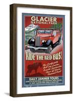 Glacier National Park - Red Jammer-Lantern Press-Framed Art Print