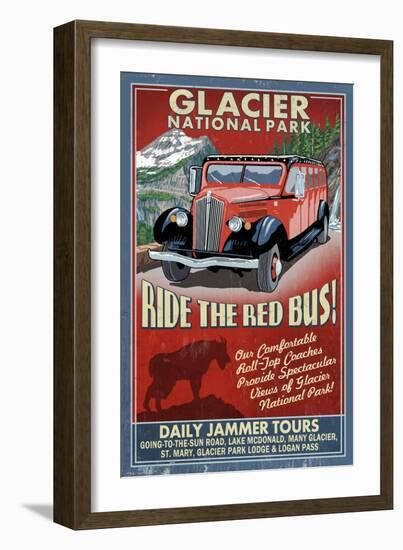 Glacier National Park - Red Jammer-Lantern Press-Framed Art Print