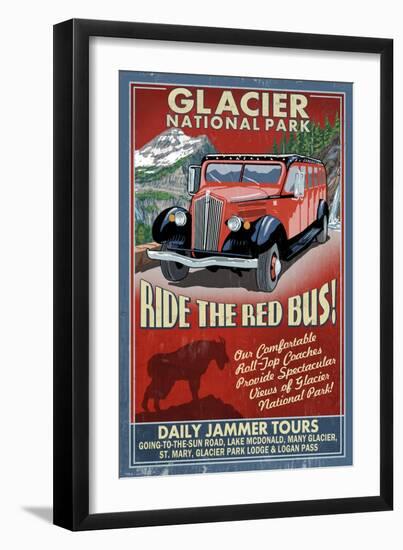 Glacier National Park - Red Jammer-Lantern Press-Framed Art Print