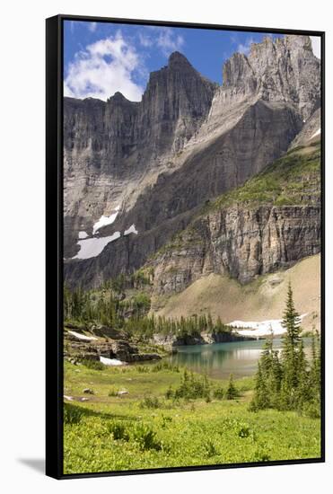 Glacier NP. Ptarmigan Wall. Alpine Lake Along Iceberg Lake Trail-Trish Drury-Framed Stretched Canvas