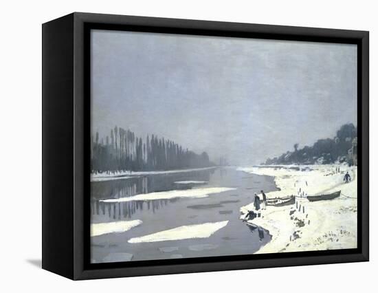 Glacons Sur la Seine a Bougival-Claude Monet-Framed Stretched Canvas