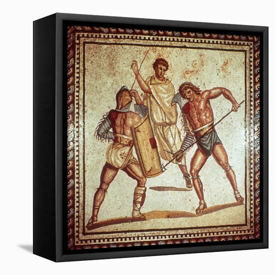 Gladiators in the Arena, Roman Mosaic, Saarbrucken, Germany-null-Framed Stretched Canvas