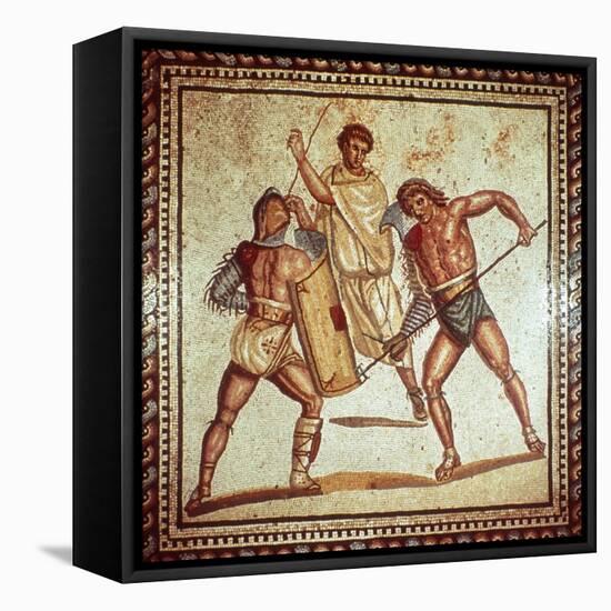 Gladiators in the Arena, Roman Mosaic, Saarbrucken, Germany-null-Framed Stretched Canvas